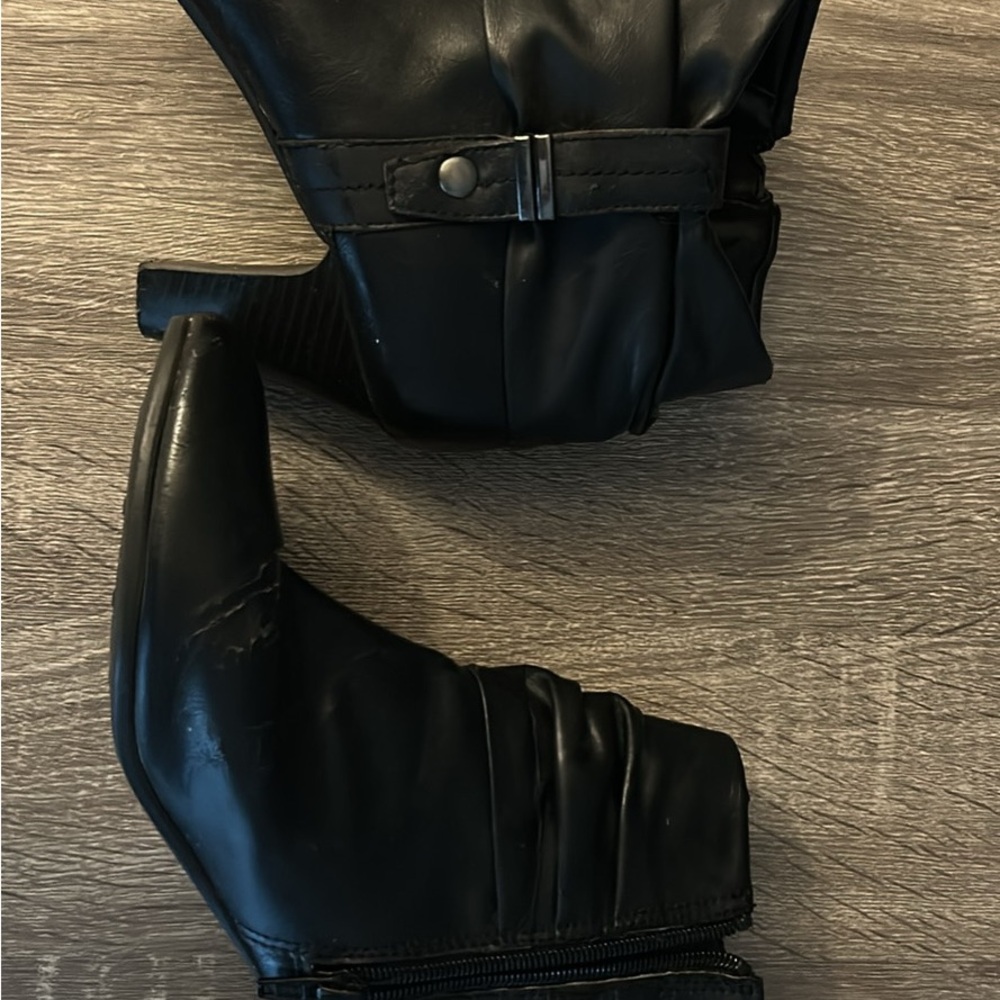 Black Leather Ankle Boots with Buckle
